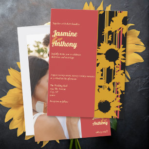 Convites Girassol Verão Dourado Vermelho Casamento