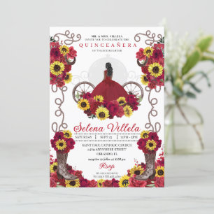 Convites Girica de Cowgirl Girassóis Rosas Quinceanera Ocid