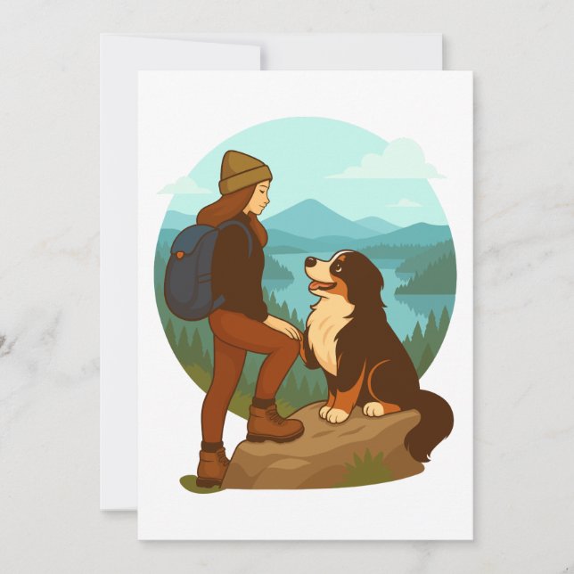 Convites Girl and Mountain Dog Adventure Illustration (Frente)