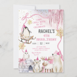 Convites Girl Arctic Animals Birthday Party Invitation