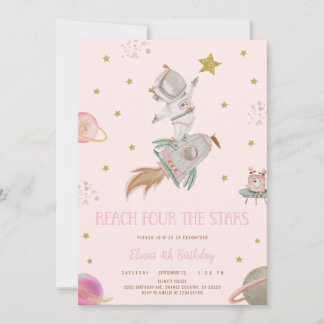 CONVITES GIRL ASTRONAUT INVITATION, REACH FOUR THE STARS