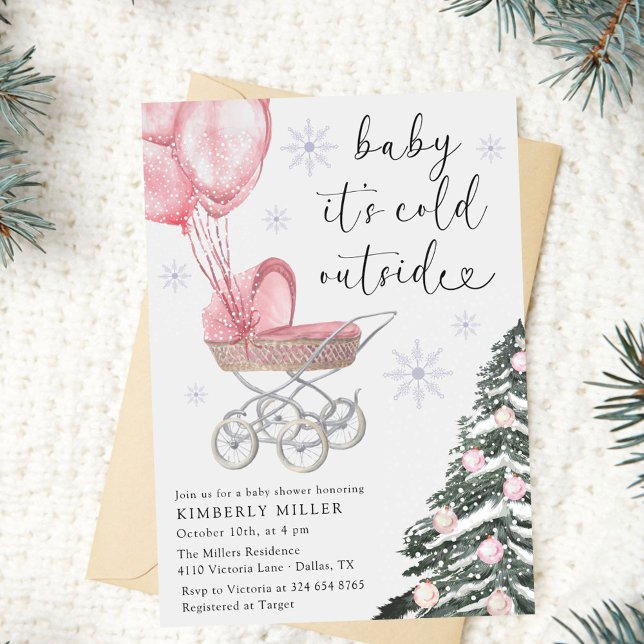 Convites Girl Baby Shower Its Cold Outside Pink  (Criador carregado)