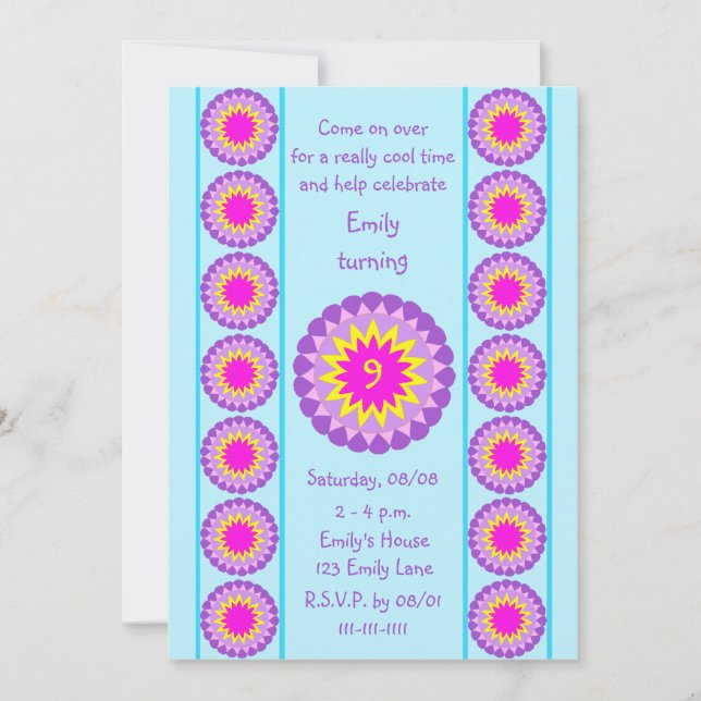 Convites Girl Birthday Party Invitation Any Age Cool Blue (Frente)