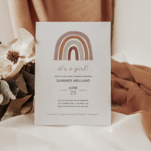 Convites Girl Boho Watercolor - Chá de fraldas arco-íris