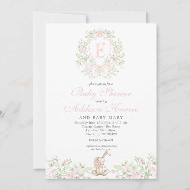 Convites Girl Bunny Baby shower invitation (Frente)