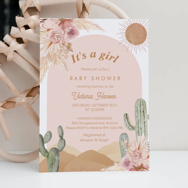 Convites Girl Cactus Desert Baby Shower Southwestern (Girl Arizona baby shower)