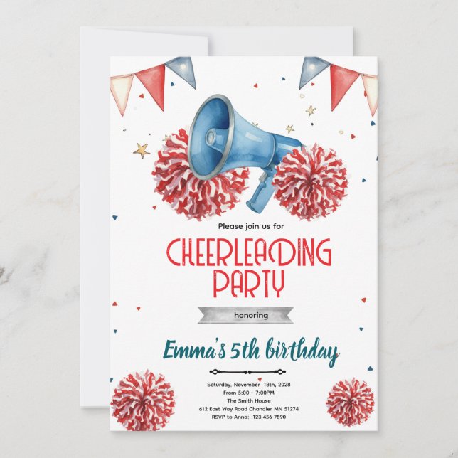 Convites Girl Cheerleader party Invitation  (Frente)