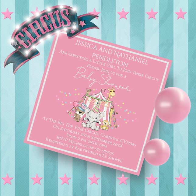 Convites Girl Circus Baby Shower Invitation (Criador carregado)