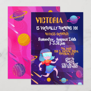 Convites GIRL de Festa de aniversário de Realidade Virtual