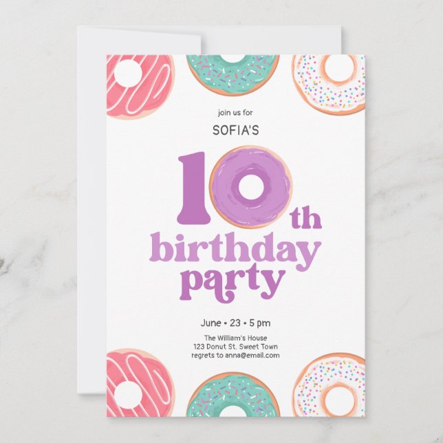 Convites Girl donut 10th Birthday Party Invitation (Frente)