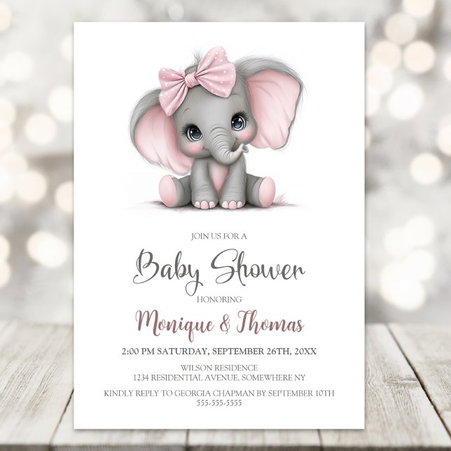 Convites Girl Elephant Baby Shower Invitation (Criador carregado)