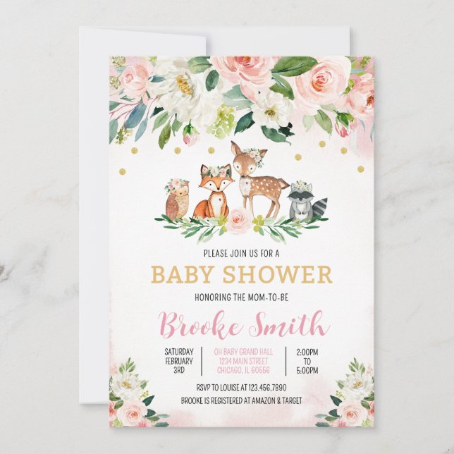 Convites Girl Floral Woodland Baby Shower (Frente)