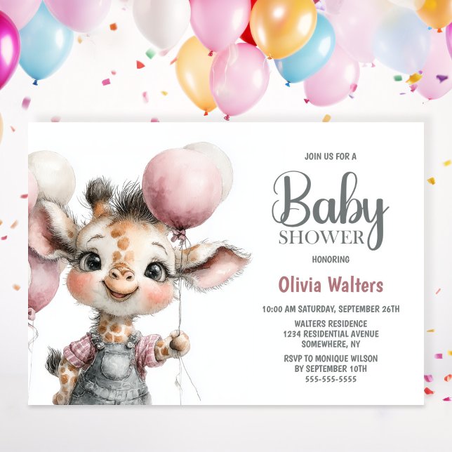 Convites Girl Giraffe Baby Shower Invitation (Criador carregado)
