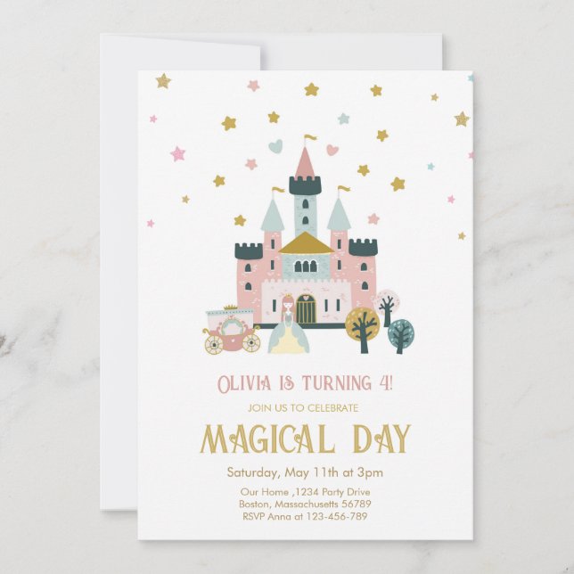 Convites Girl Magical Day Princess Castle Birthday (Frente)