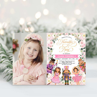 Convites Girl Nutcracker Blush Floral Winter Festa de anive