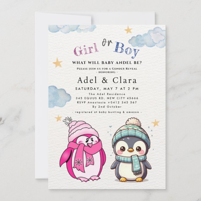 Convites Girl or Boy Gender Neutral Winter Baby Shower (Frente)