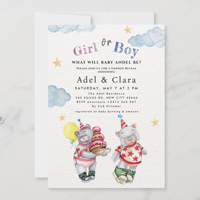 Convites Girl or Boy Gender Reveal Invitation  (Frente)