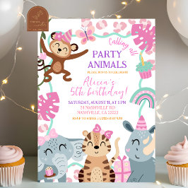 Convites Girl Pink Safari Party Animals Birthday invitation