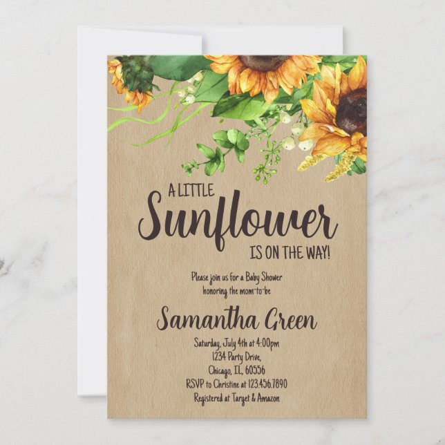 Convites Girl Rustic Sunflower Baby Shower (Frente)