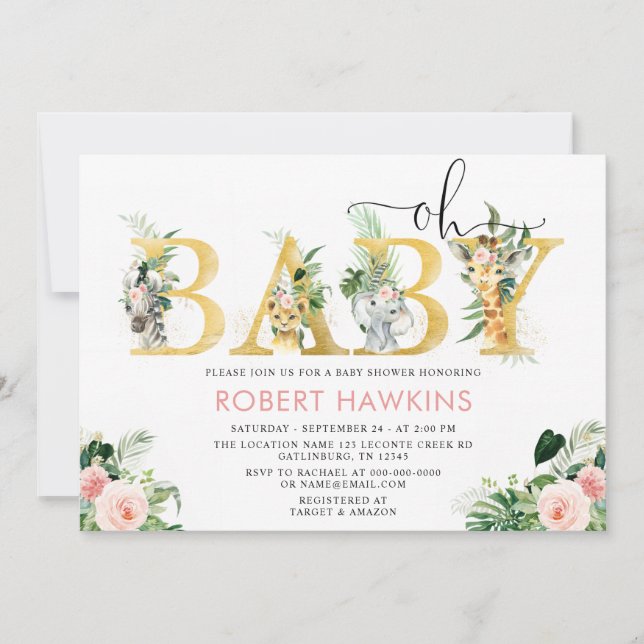 Convites Girl Safari Animal Editable Oh Chá de fraldas (Frente)