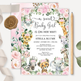 Convites Girl Safari Baby Shower Invitation, Wild Jungle An