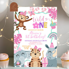 Convites Girl Safari Birthday Wild One Party invitation