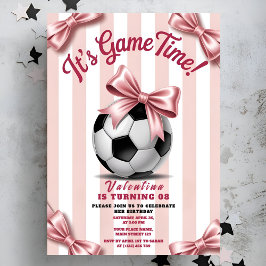 Convites Girl Soccer Game Time Pink Bow Birthday