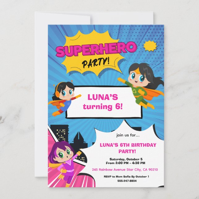Convites Girl Superhero Birthday Invitation (Frente)