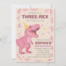 Convites Girl Three-Rex Dinosaur Birthday