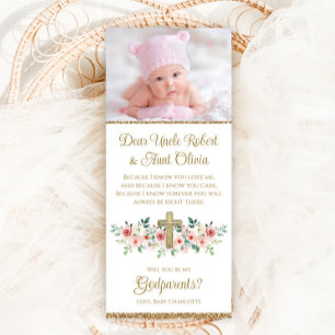 Convites Girl Watercolor Floral Cross Godparent