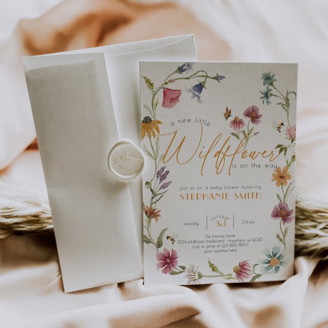 Convites Girl Watercolor Wildflower Chá de fraldas Invance (Criador carregado)