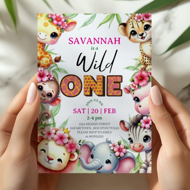 Convites Girl Wild One Jungle Safari Birthday Invitation (Criador carregado)