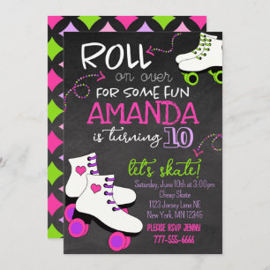 Convites Girler Roller Skating Chalkboard Birthday