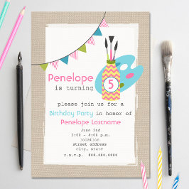 Convites Girls Art / Painting Party Aniversário