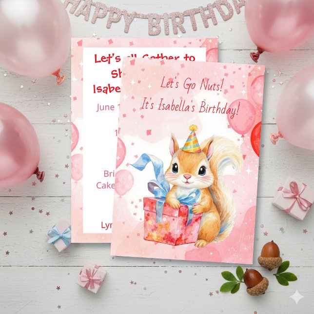 Convites Girl's Birthday Party  | Adorable Squirrel   (Criador carregado)
