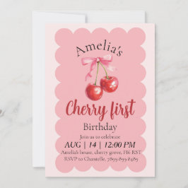 Convites Girls Cherry First Birthday invitation 