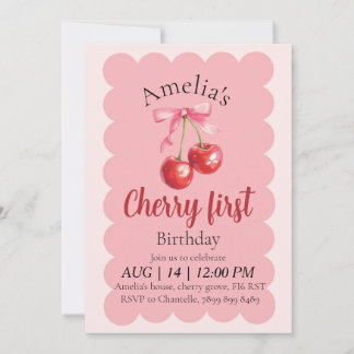Convites Girls Cherry First Birthday invitation
