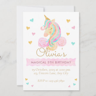 Convites Girls Cute Pastel Unicorn Magical Birthday