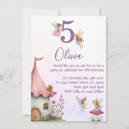 Convites Girls Fairy 5th Birthday Party Invitation