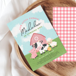 Convites Girls Farm Animal Barnyard Birthday Invitation