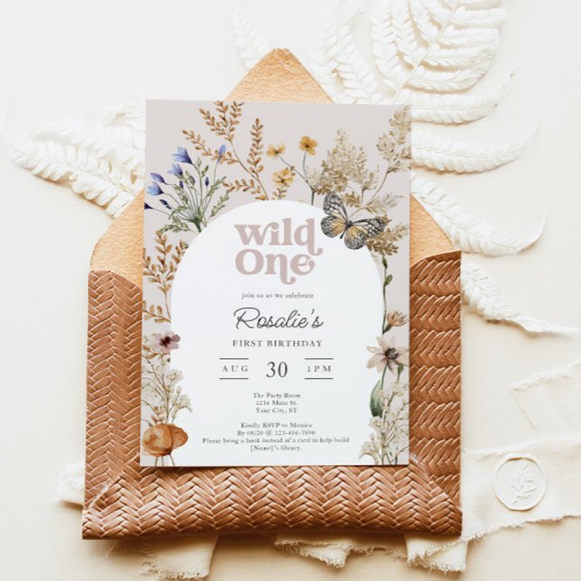 Convites Girl's First Birthday Wild One Wildflower (Girl's Wildflower First Birthday Invitation)