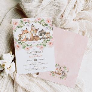 Convites Girls Floral Frame Woodland Chá de fraldas