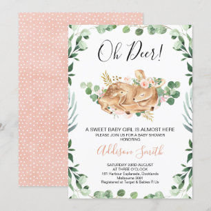 Convites Girls Foliage Greenery Floral Deer Chá de fraldas