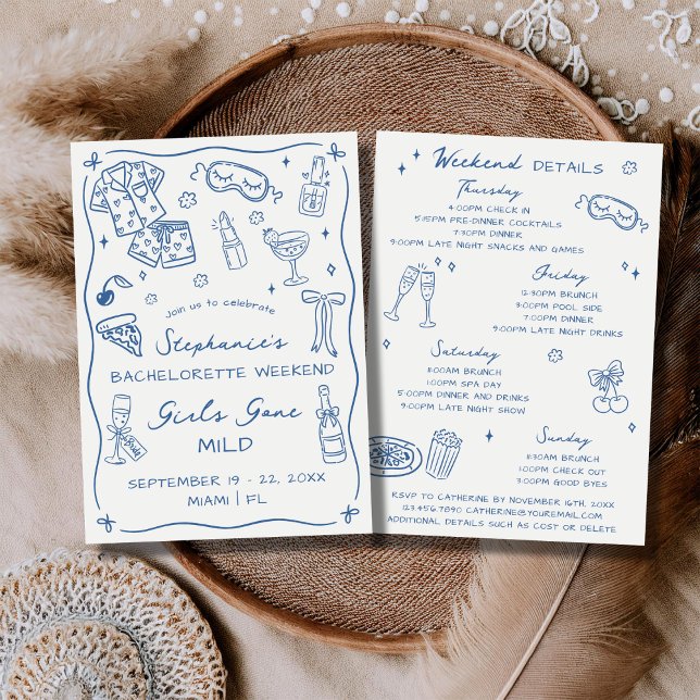 Convites Girls Gone Mild Bachelorette Party Itinerary Blue (Criador carregado)