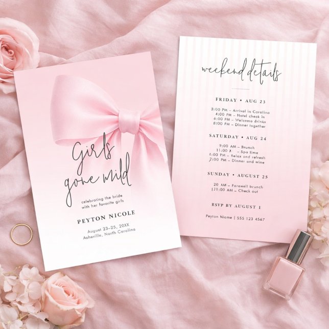 Convites Girls Gone Mild Bow Bachelorette Weekend Itineray (Criador carregado)