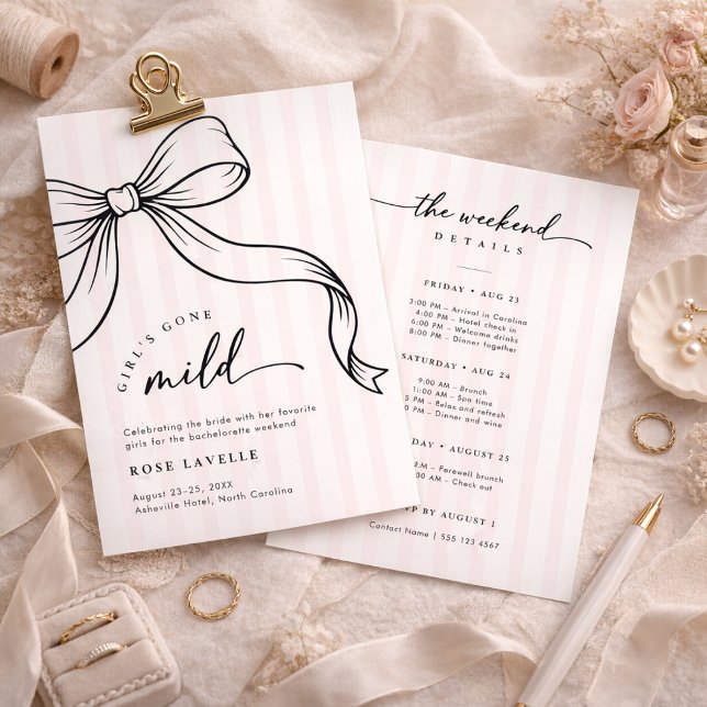 Convites Girls Gone Mild Bow Stripe Bachelorette Weekend (Criador carregado)
