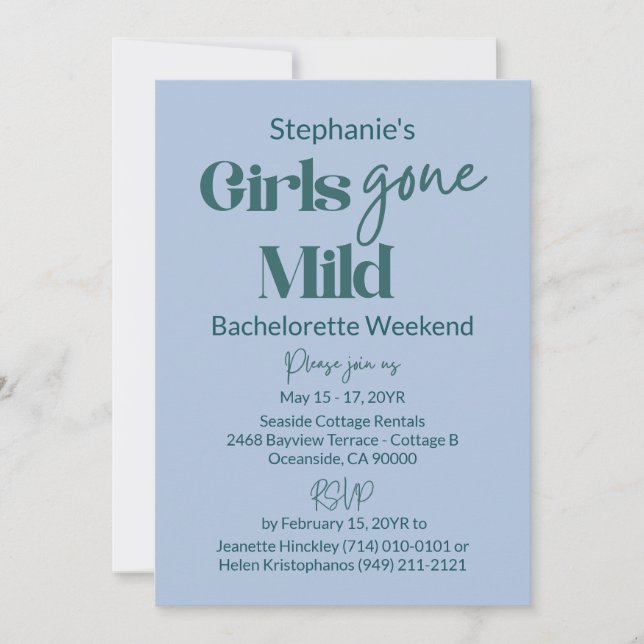 Convites Girls Gone Mild Teal Bachelorette Beach Weekend (Frente)