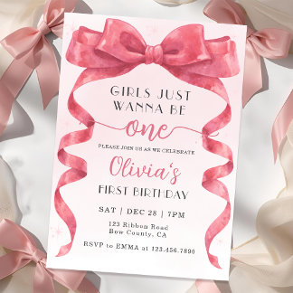 Convites Girls Just Wanna Be One Pink Bow 1st Birthday