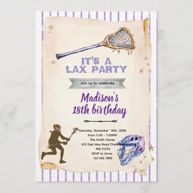 Convites Girls Lacrosse party Invitation (Frente)
