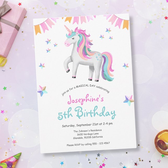 Convites Girls Magical Unicorn Festa de aniversário (Mockup View)